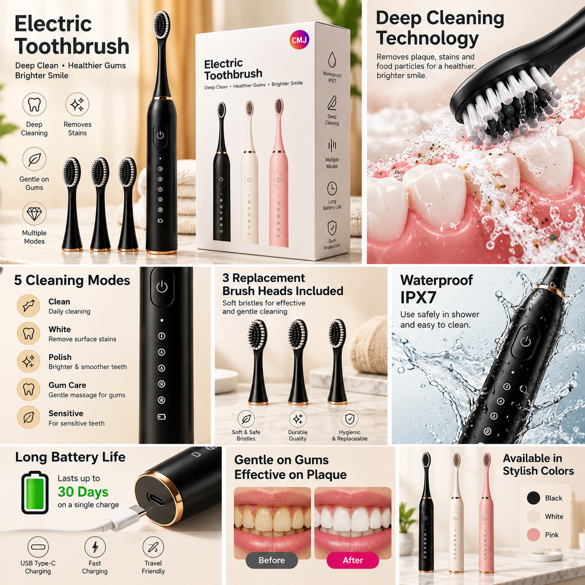 Sonic Electric Toothbrush Set